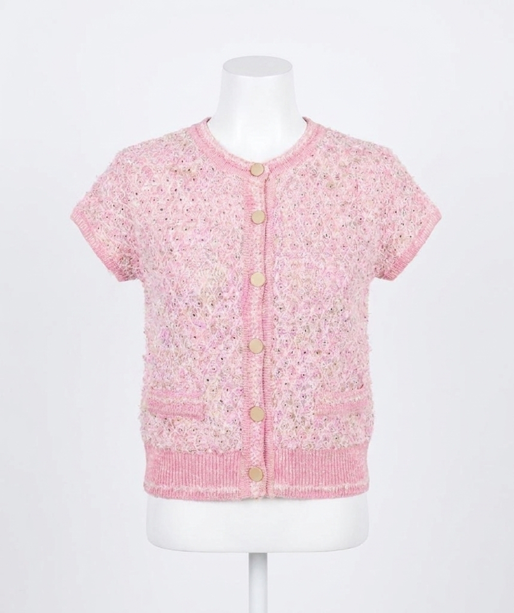NEW ESQUALO fie fancy knit short sleeve cardigan in rose